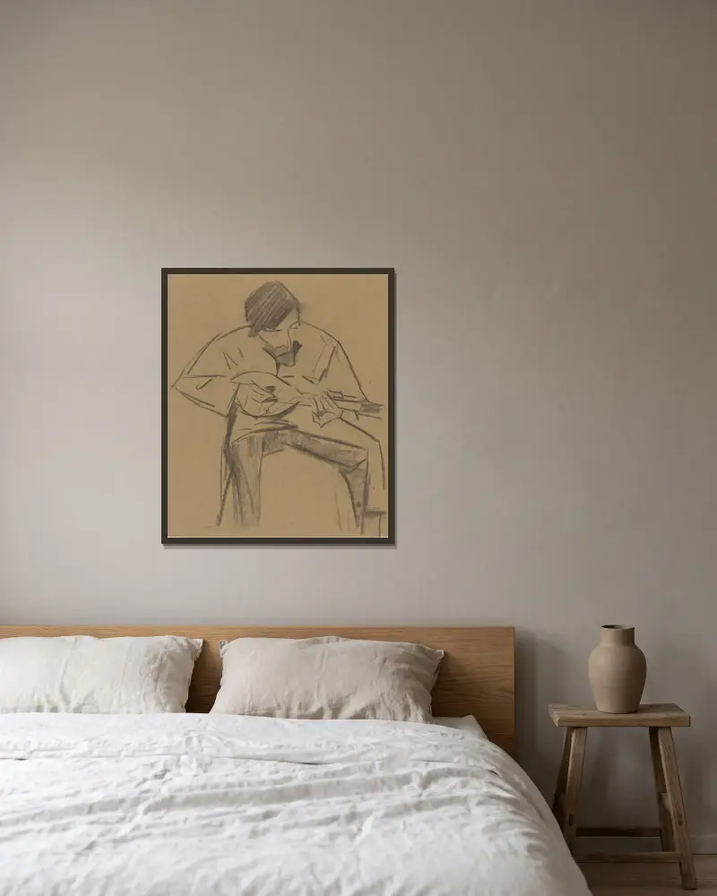 Jan Ponstijn spelande mandolin av Leo Gestel inramad på en vägg