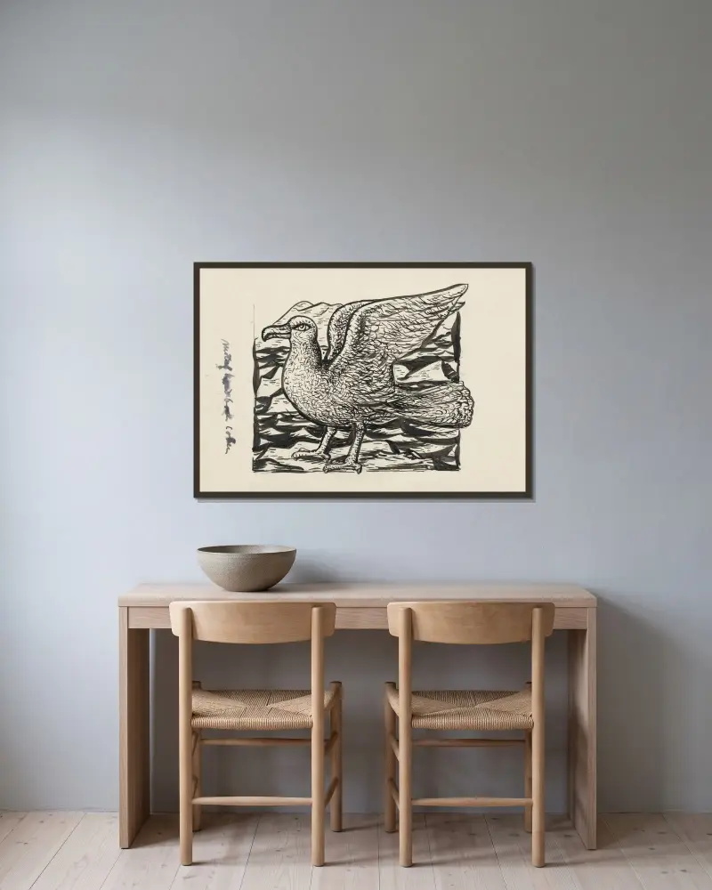 Mås av Leo Gestel inramad på en vägg