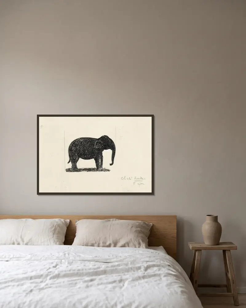 Elefant av Leo Gestel inramad på en vägg