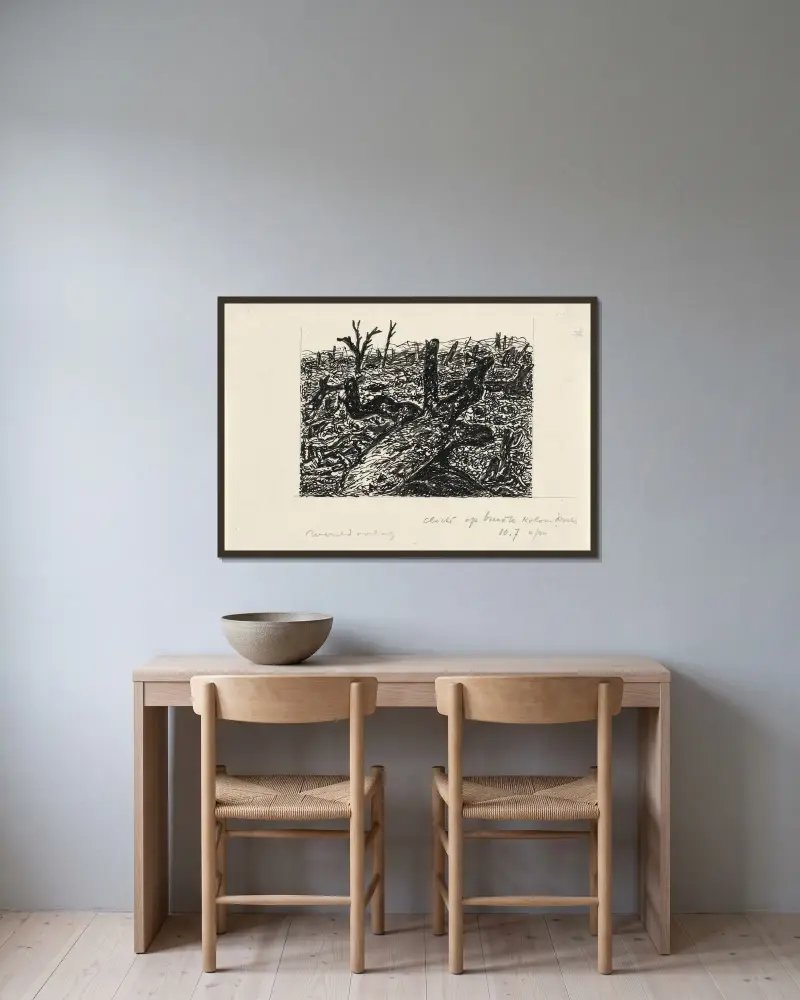 Buchillustration für Alexander Cohens Van Anarchie tot Monarchie; Wereld Oorlog von Leo Gestel gerahmt an einer Wand