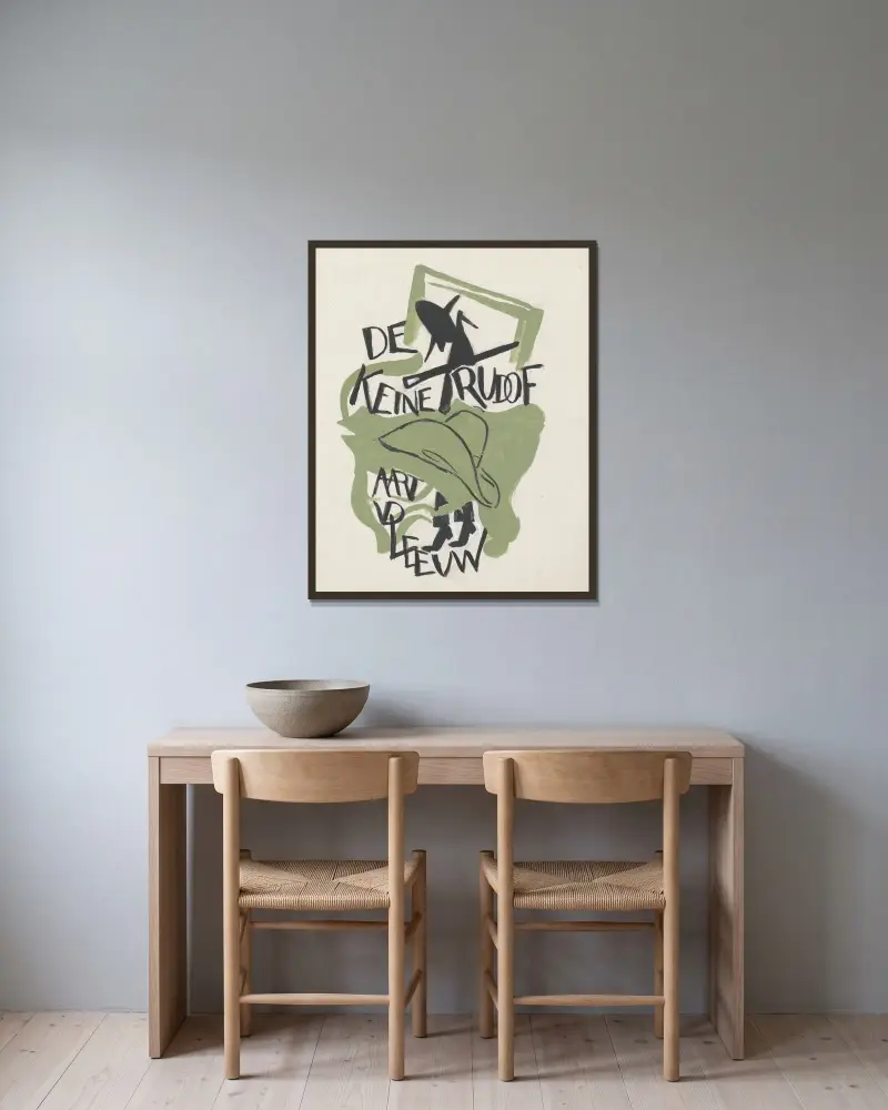 Design för bokband till De Kleine Rudolf av Aart van der Leeuw av Leo Gestel inramad på en vägg