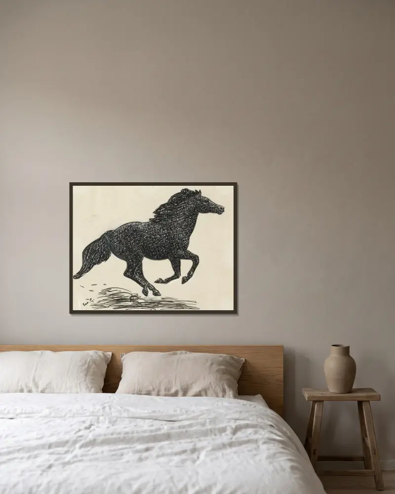 Häst av Leo Gestel inramad på en vägg