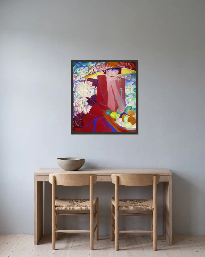 Porträtt av Else Berg (1877–1942) av Leo Gestel inramad på en vägg