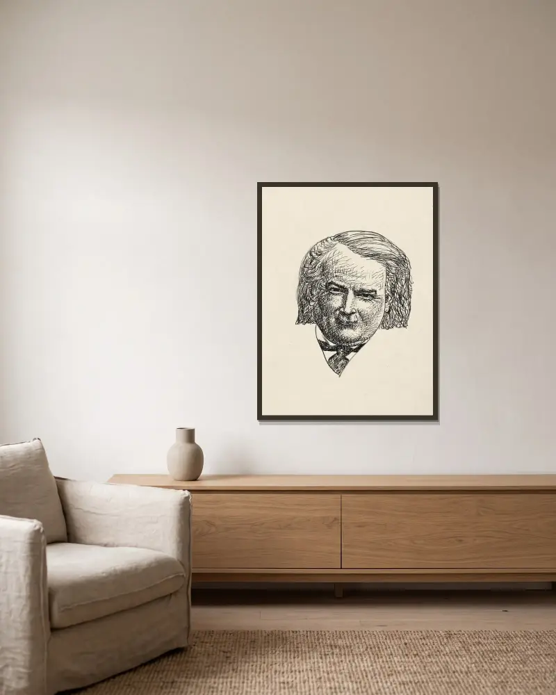 Porträtt av David Lloyd George av Dwybor av Leo Gestel inramad på en vägg