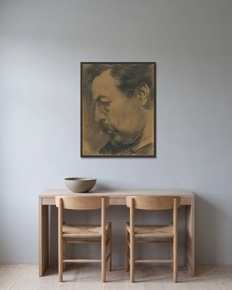 Porträtt av konstnären Leendert Adriaan Schilt av Leo Gestel inramad på en vägg