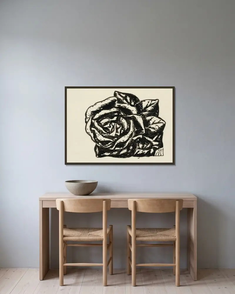 Rose av Leo Gestel inramad på en vägg