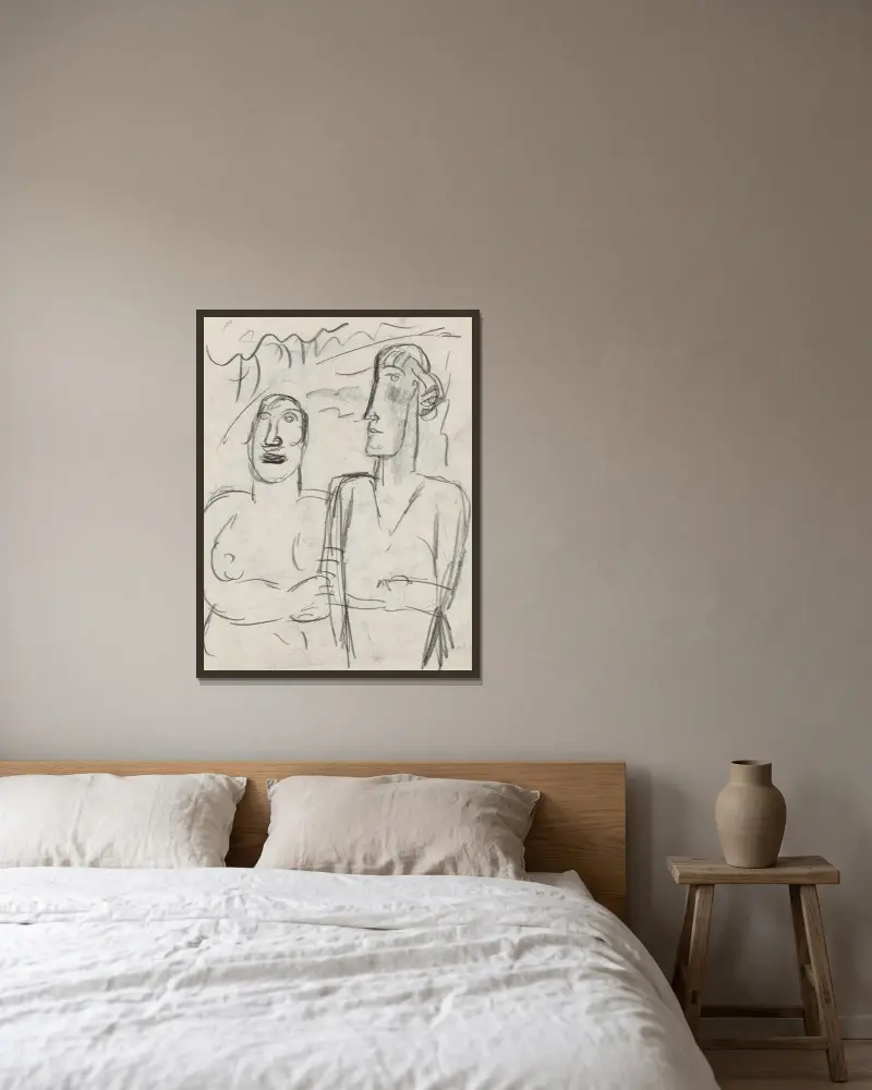Skiss av en man och en kvinna av Leo Gestel inramad på en vägg
