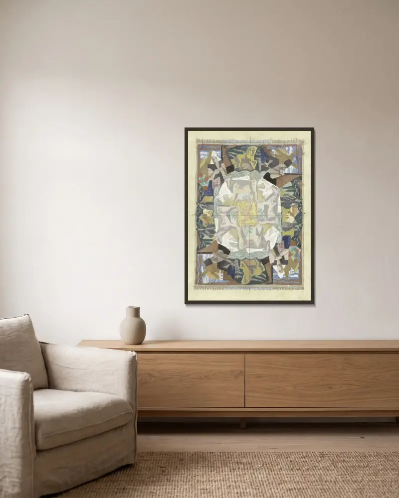 Mattmönster ’Holland’ (leporellodesign) av Leo Gestel inramad på en vägg