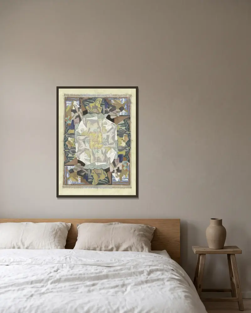 Mattmönster ’Holland’ (leporellodesign) av Leo Gestel inramad på en vägg