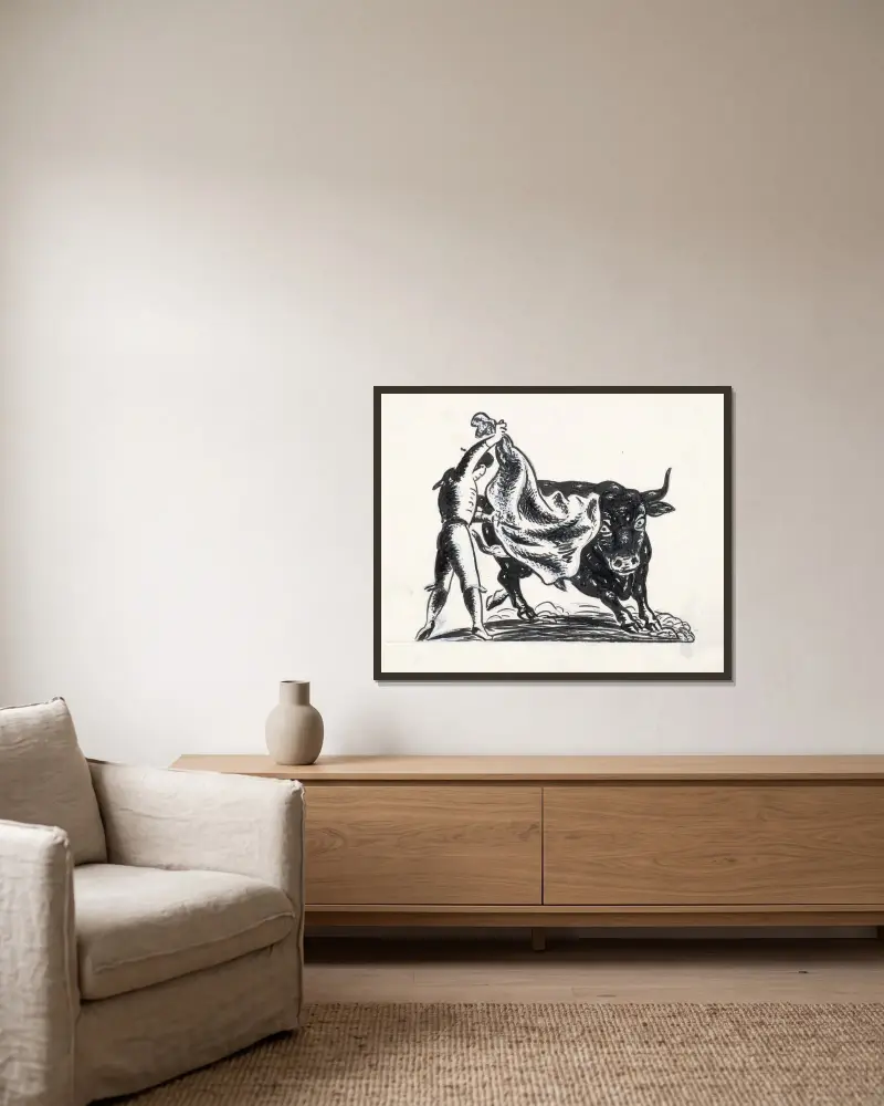Vinjett för De Gemeenschap (design) av Leo Gestel inramad på en vägg