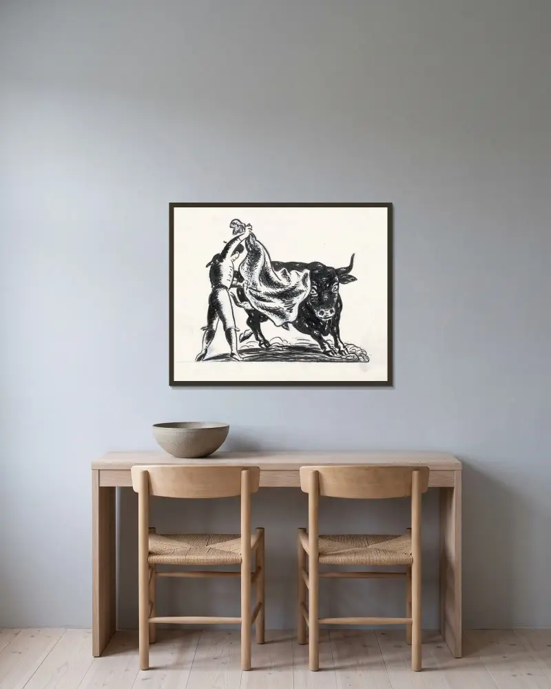 Vinjett för De Gemeenschap (design) av Leo Gestel inramad på en vägg