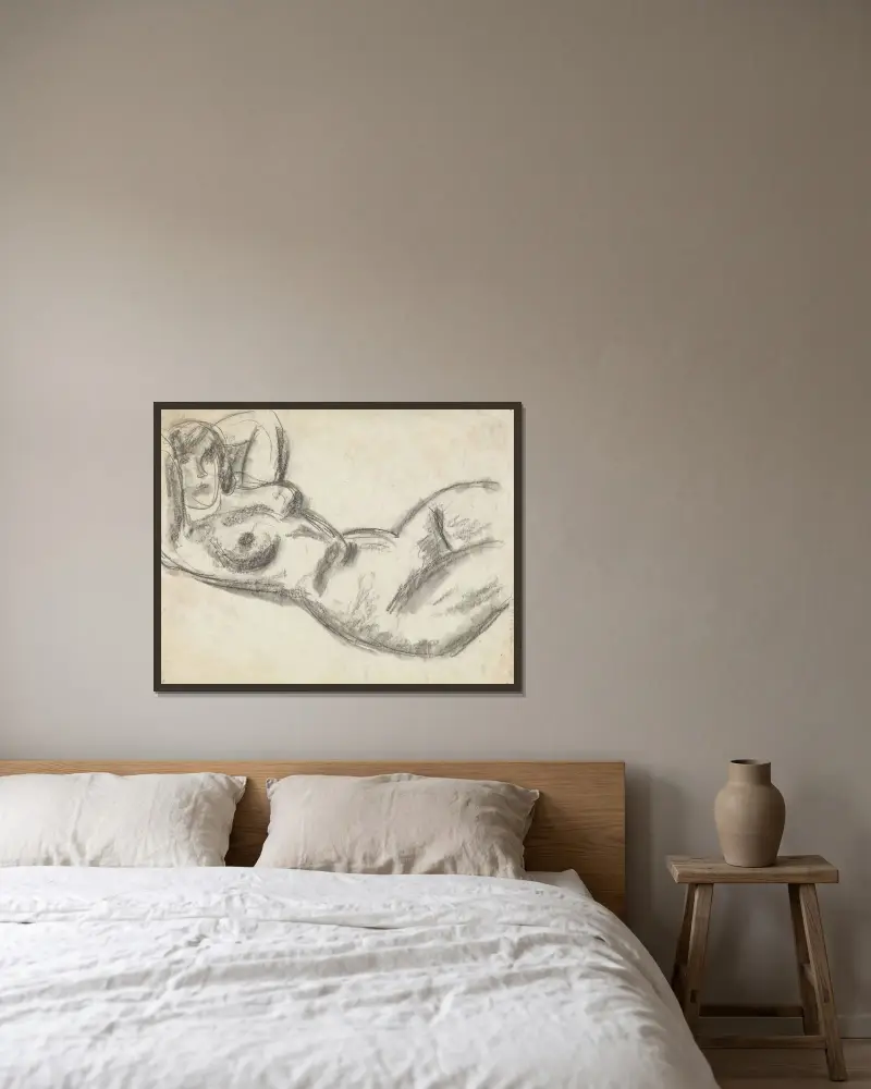 Kvinnlig nakenakt av Leo Gestel inramad på en vägg