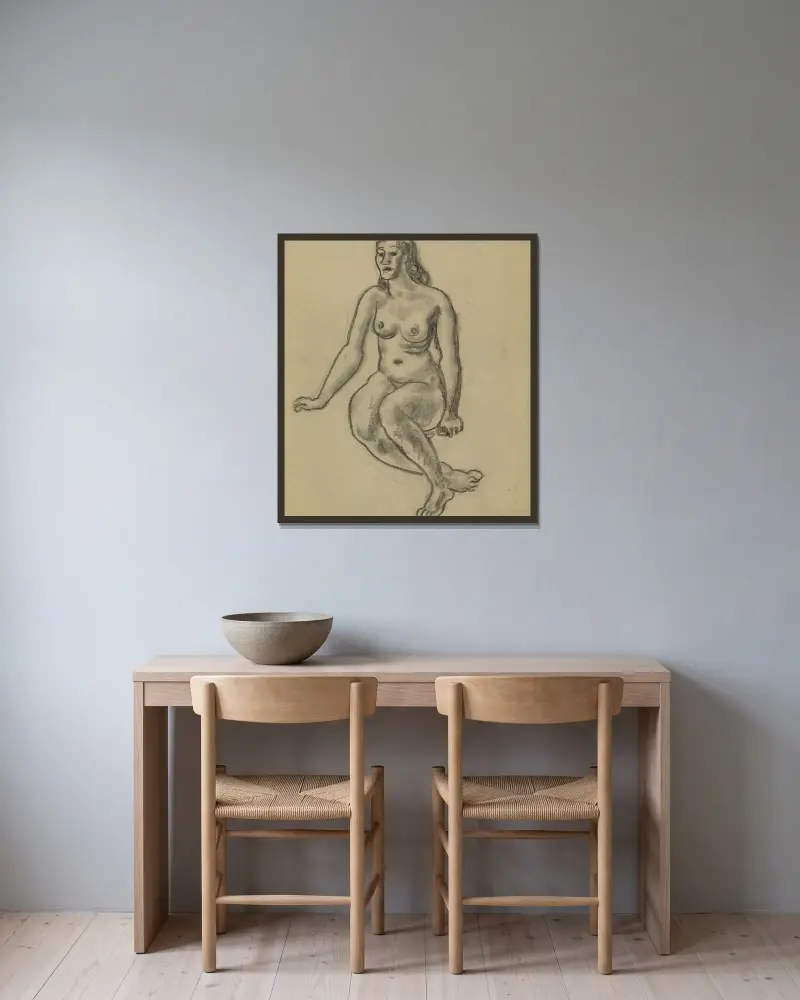 Sittande kvinnlig naken av Leo Gestel inramad på en vägg
