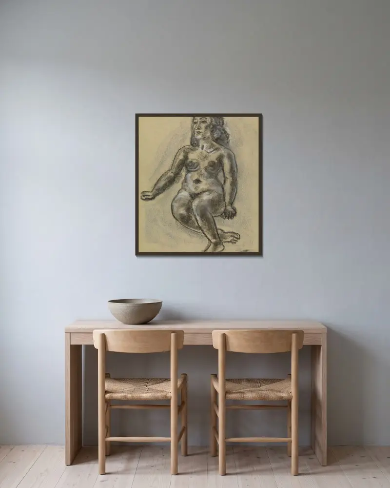 Sittande kvinnlig naken av Leo Gestel inramad på en vägg