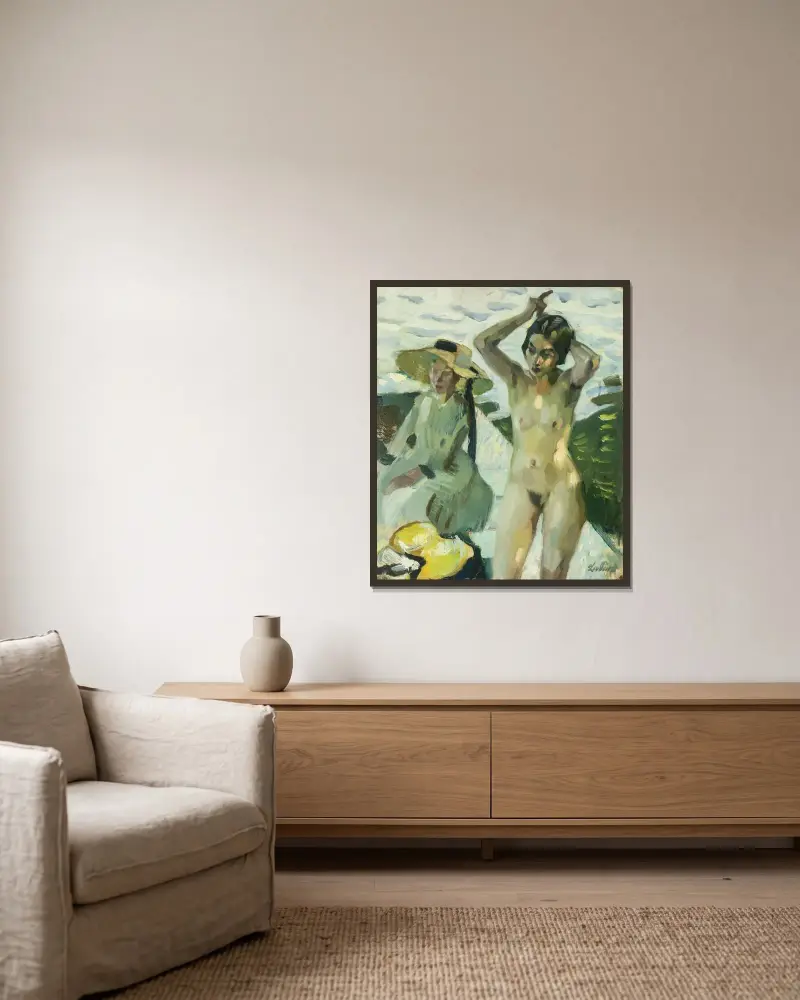 Vid stranden IV (modell Toni Hasch och hennes syster Mina i Hartmannsberg) av Leo Putz inramad på en vägg