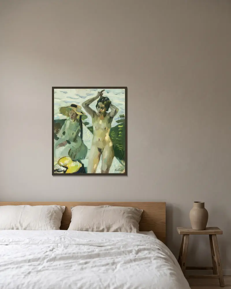 Vid stranden IV (modell Toni Hasch och hennes syster Mina i Hartmannsberg) av Leo Putz inramad på en vägg