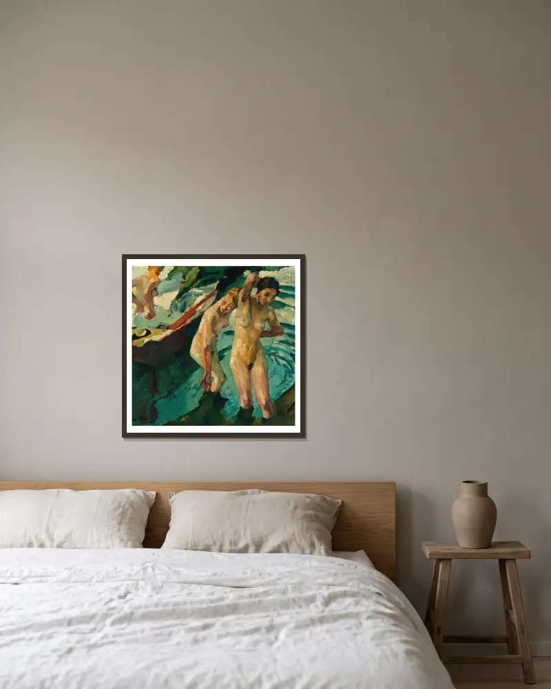 Badende von Leo Putz gerahmt an einer Wand