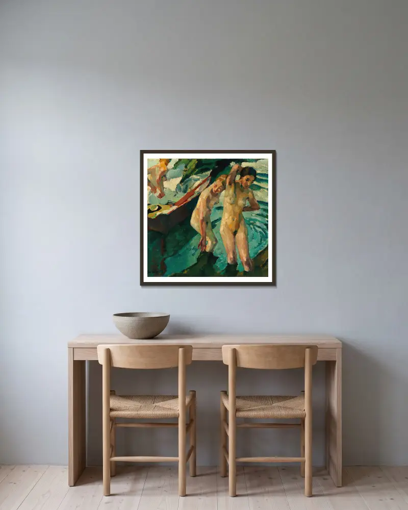 Badende von Leo Putz gerahmt an einer Wand