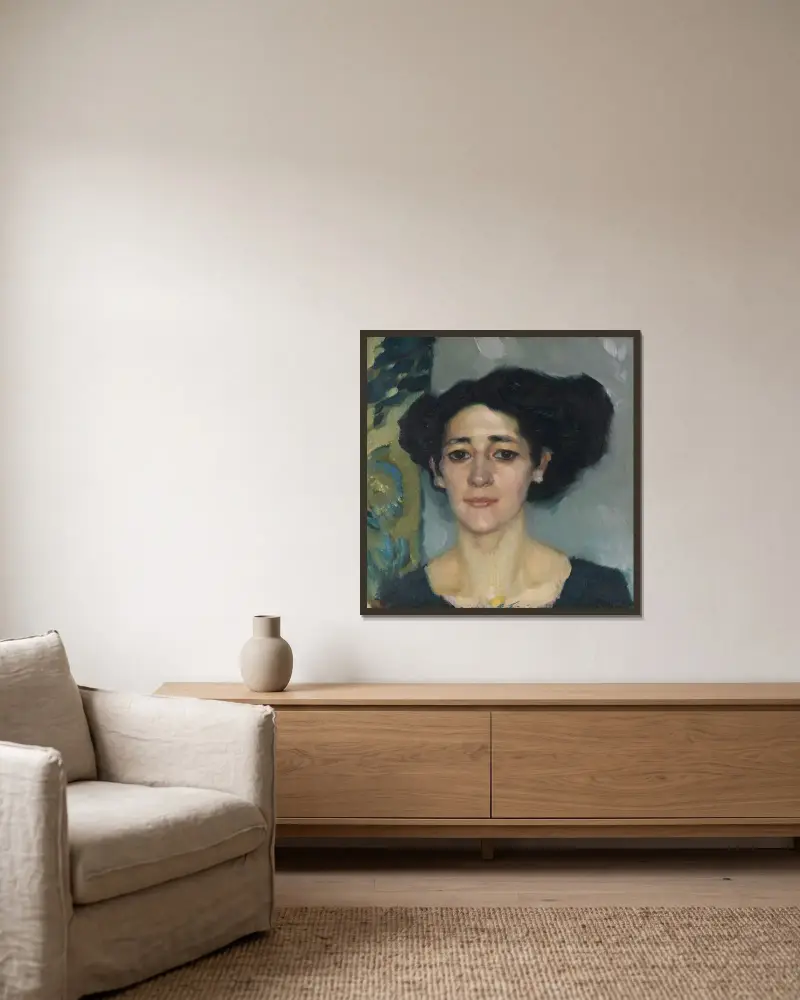 Damenporträt av Leo Putz inramad på en vägg