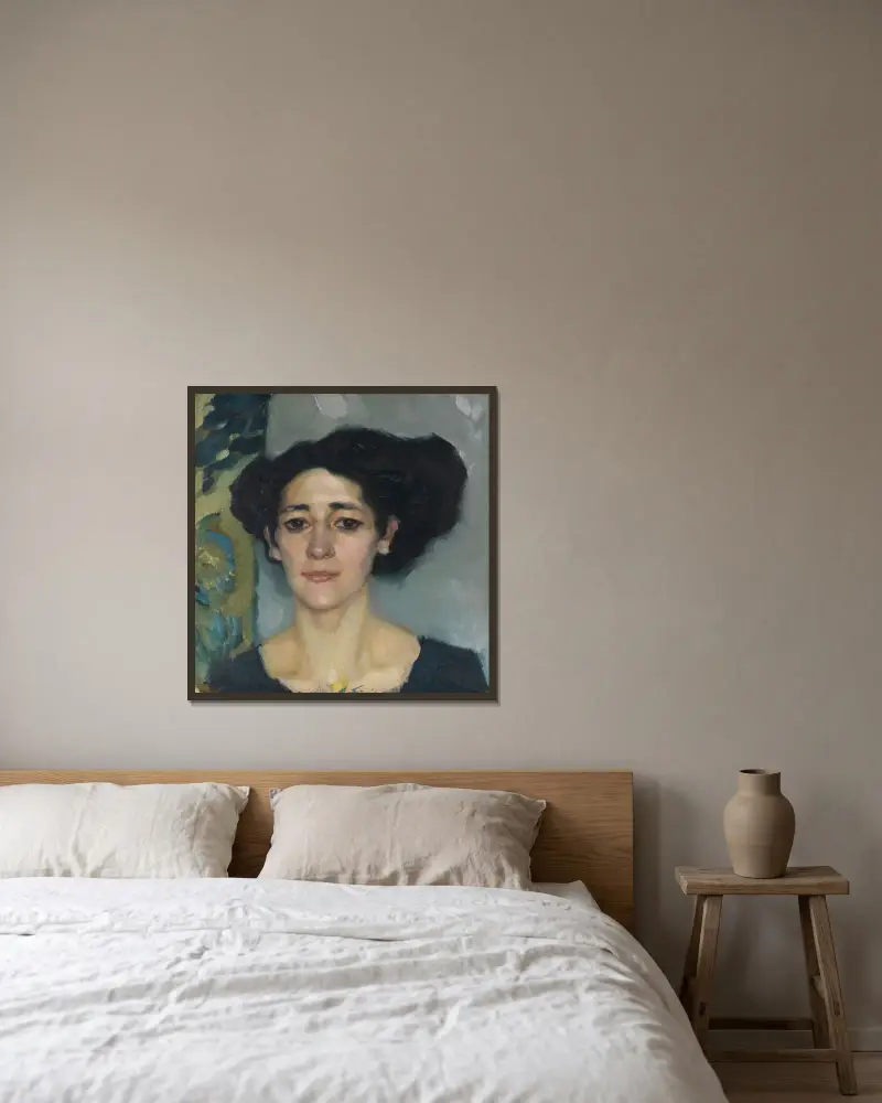 Damenporträt av Leo Putz inramad på en vägg