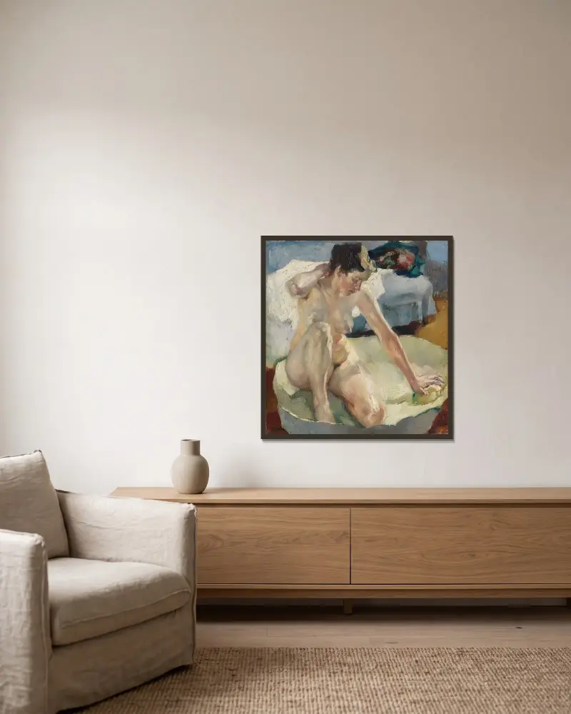 I badkaret II av Leo Putz inramad på en vägg