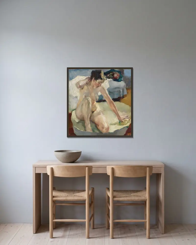 I badkaret II av Leo Putz inramad på en vägg