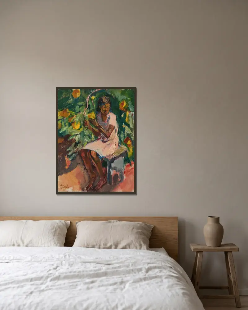 Julia plockar apelsiner av Leo Putz inramad på en vägg