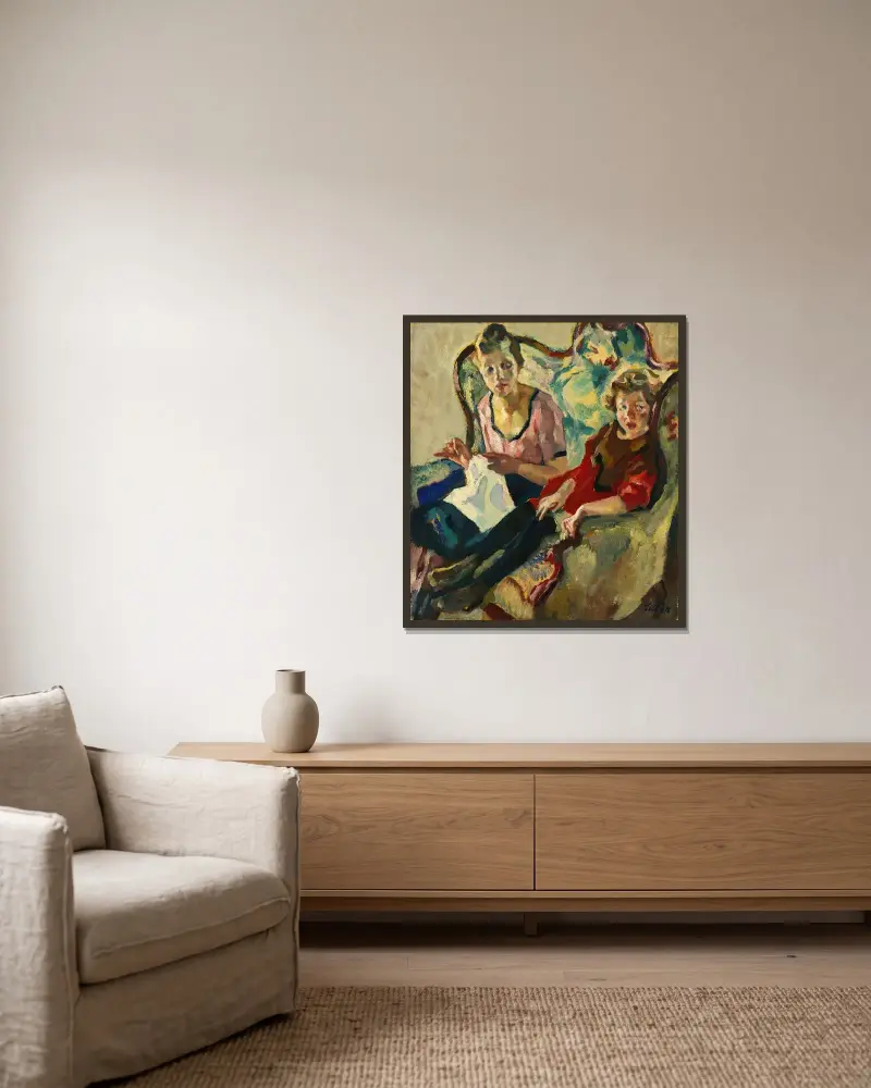 Lisl und Buberl von Leo Putz gerahmt an einer Wand