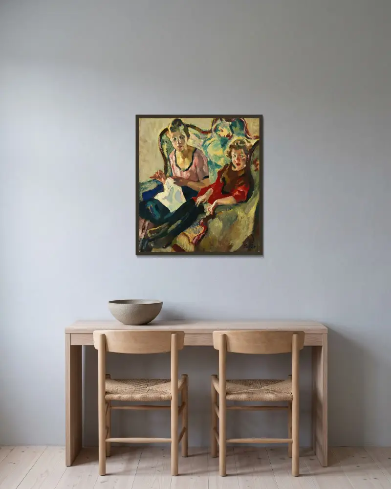 Lisl und Buberl von Leo Putz gerahmt an einer Wand