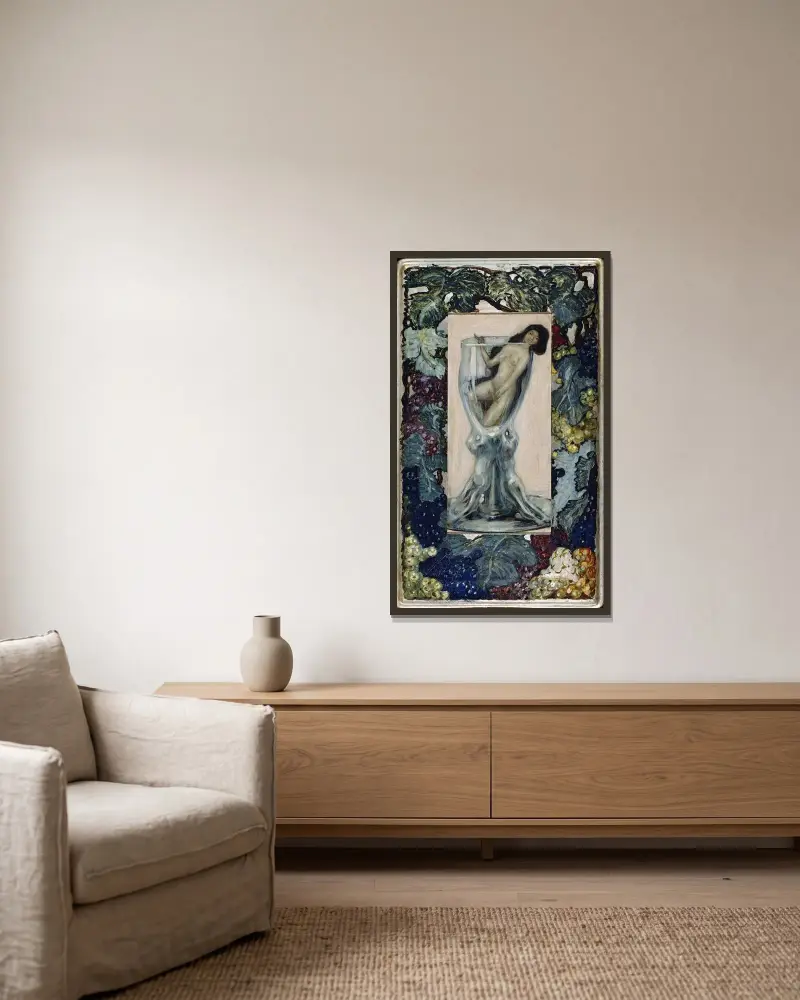 Flicka i glas av Leo Putz inramad på en vägg