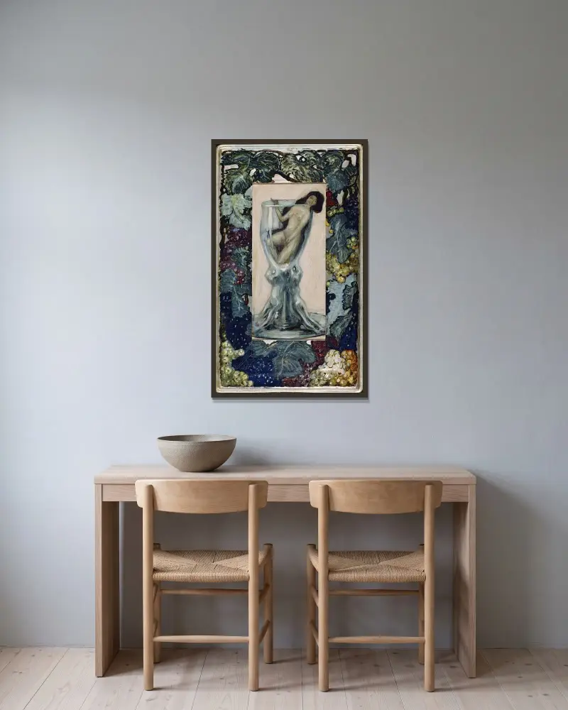 Flicka i glas av Leo Putz inramad på en vägg