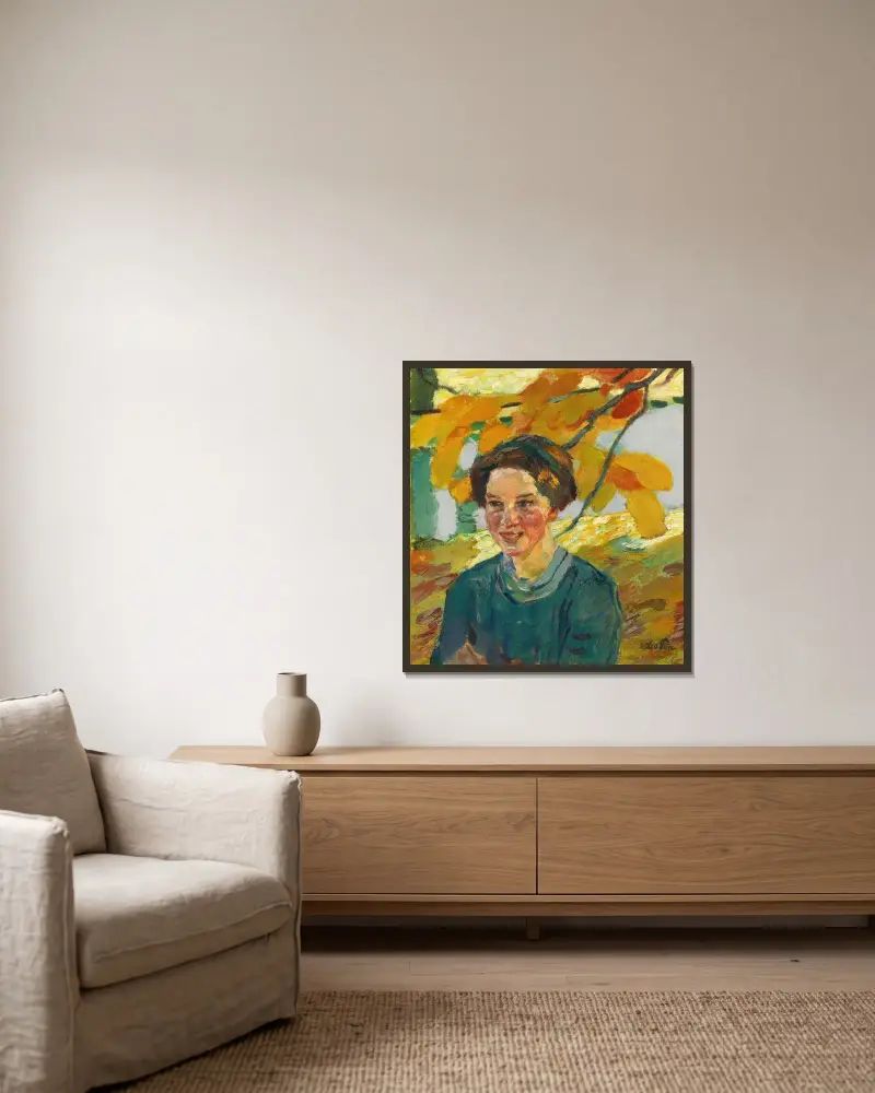 Flickporträtt av Leo Putz inramad på en vägg