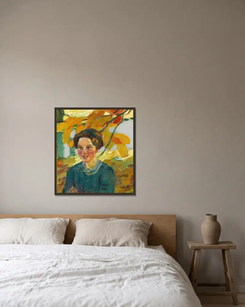 Flickporträtt av Leo Putz inramad på en vägg
