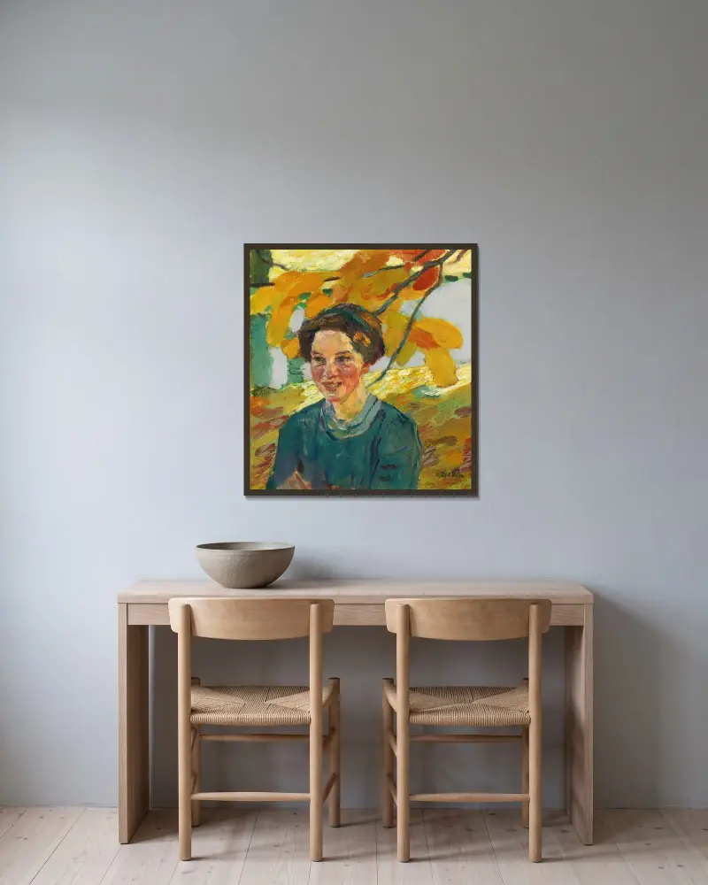 Flickporträtt av Leo Putz inramad på en vägg