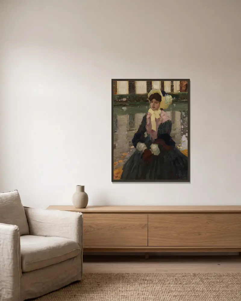 Porträt Veronika Kirmaier im Schleissheimer Garten av Leo Putz inramad på en vägg
