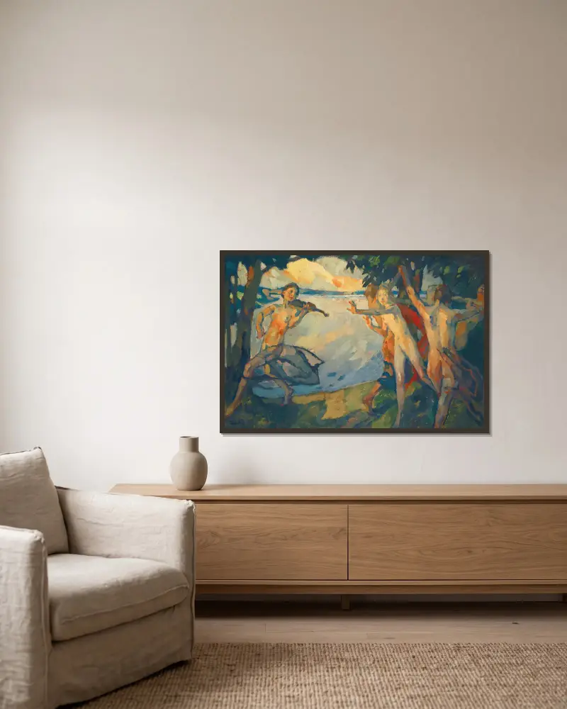 Reigen von Leo Putz gerahmt an einer Wand