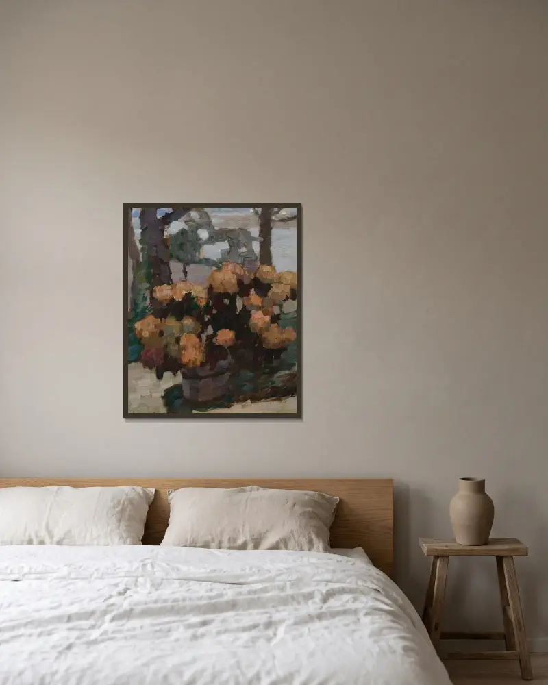 Rosenstilleben av Leo Putz inramad på en vägg