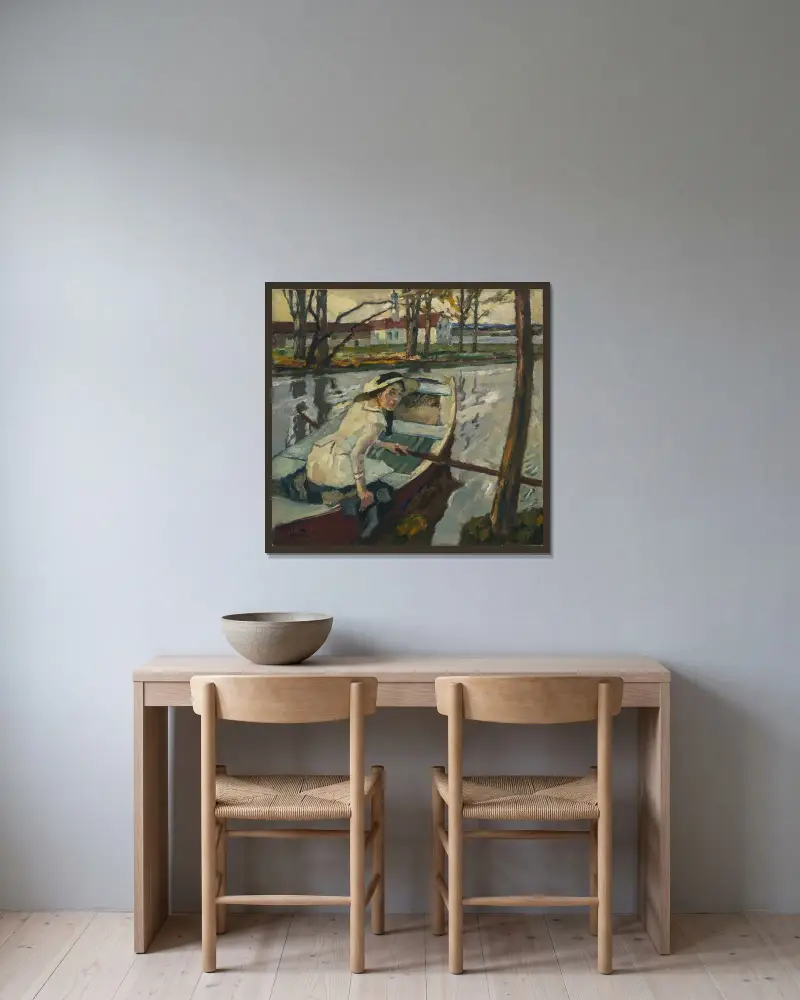 Ruderpause (Hartmannsberg) av Leo Putz inramad på en vägg