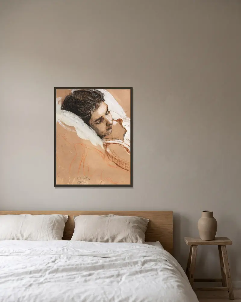 Sovande flicka av Leo Putz inramad på en vägg
