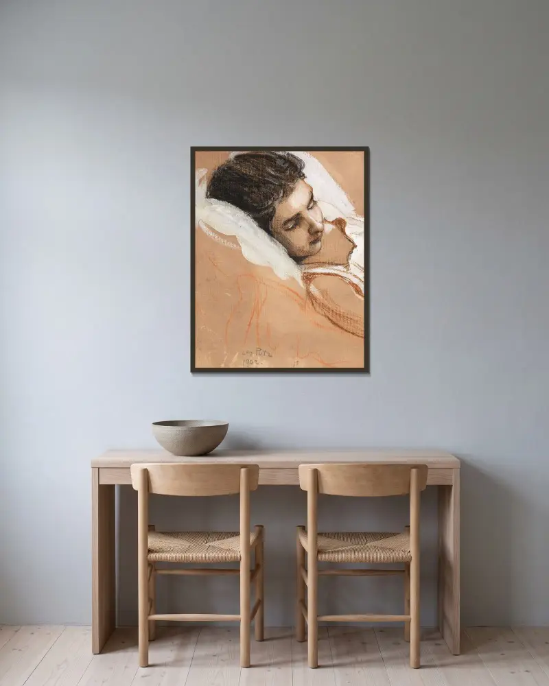 Sovande flicka av Leo Putz inramad på en vägg
