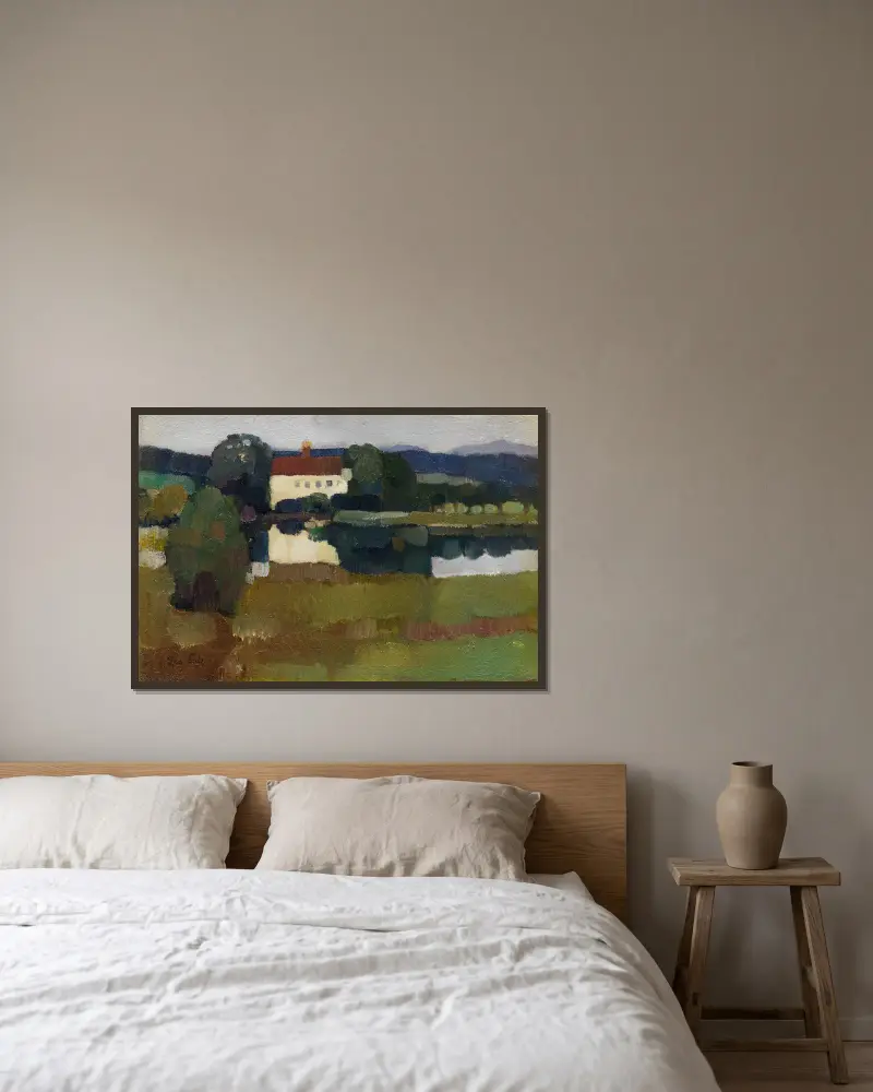 Schloß am See (Hartmannsberg) von Leo Putz gerahmt an einer Wand