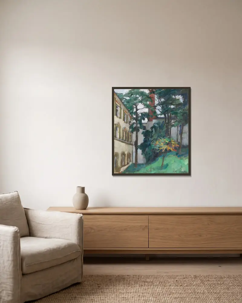 Schlosshof av Leo Putz inramad på en vägg
