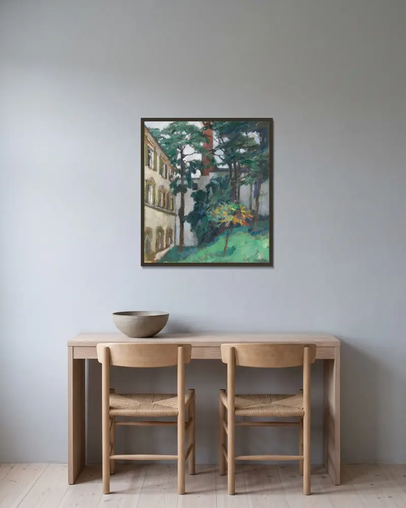 Schlosshof av Leo Putz inramad på en vägg