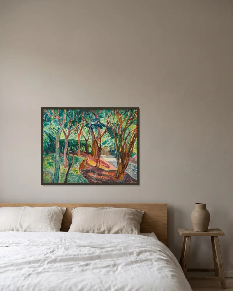 Vår fruktträdgård av Leo Putz inramad på en vägg