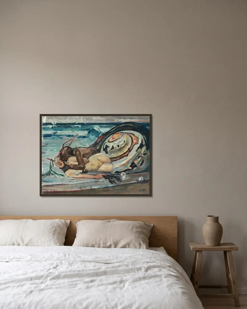 Förälskade sniglar vid havet av Leo Putz inramad på en vägg