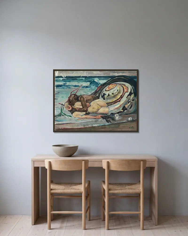 Förälskade sniglar vid havet av Leo Putz inramad på en vägg
