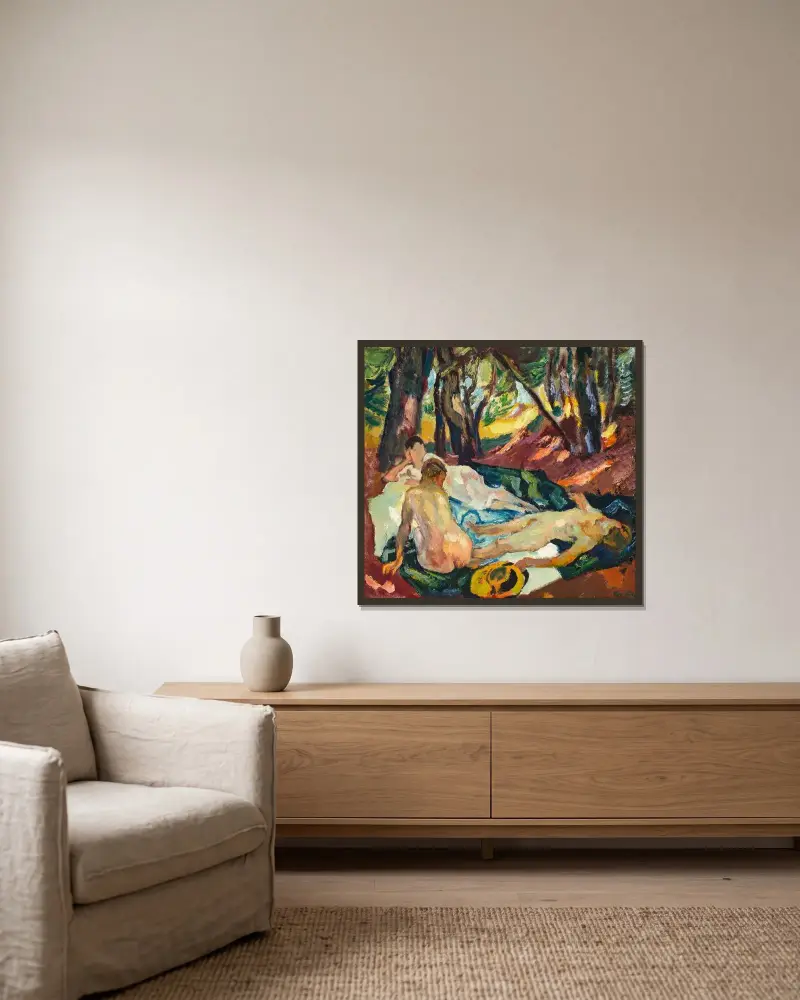 Waldesruhe av Leo Putz inramad på en vägg