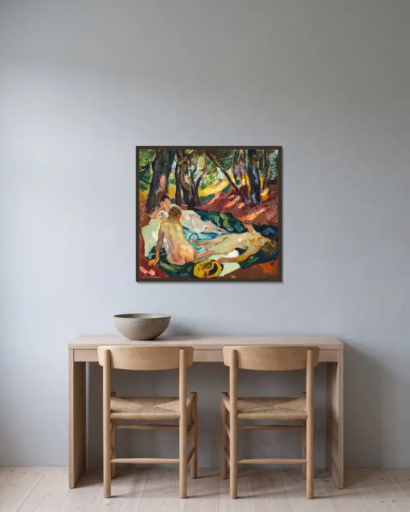 Waldesruhe av Leo Putz inramad på en vägg