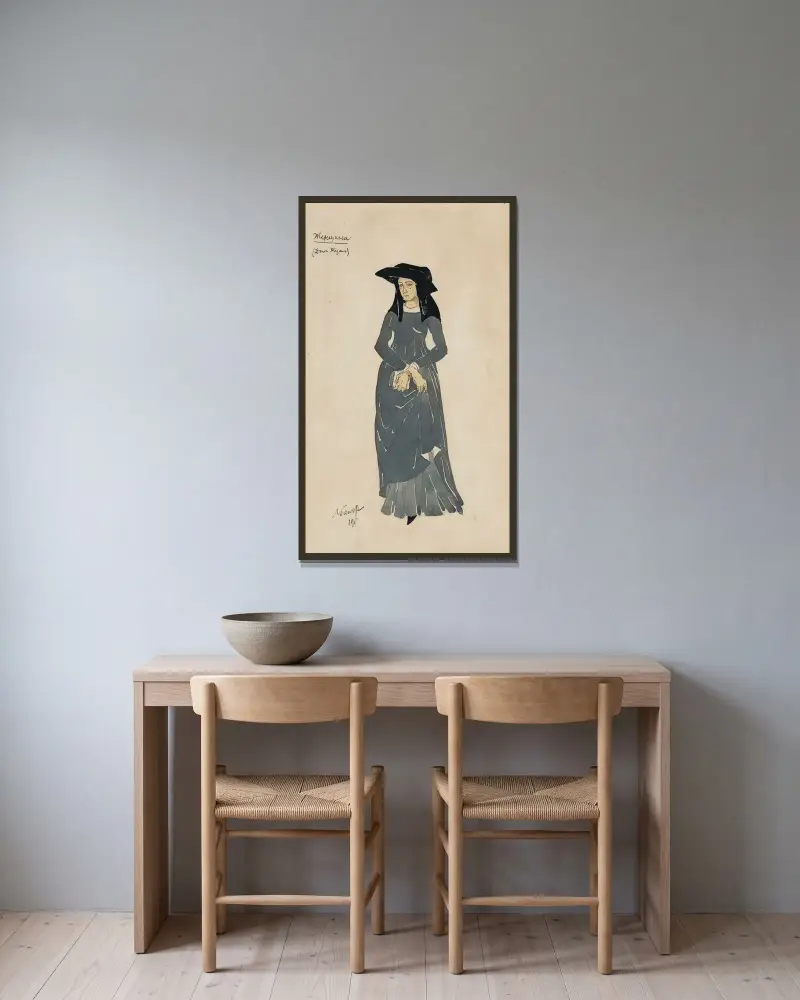 Kostymdesign för Don Juan II av Léon Bakst inramad på en vägg