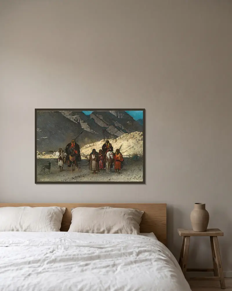 Arabian Sheikhs in the Mountains av Léon Bonnat inramad på en vägg